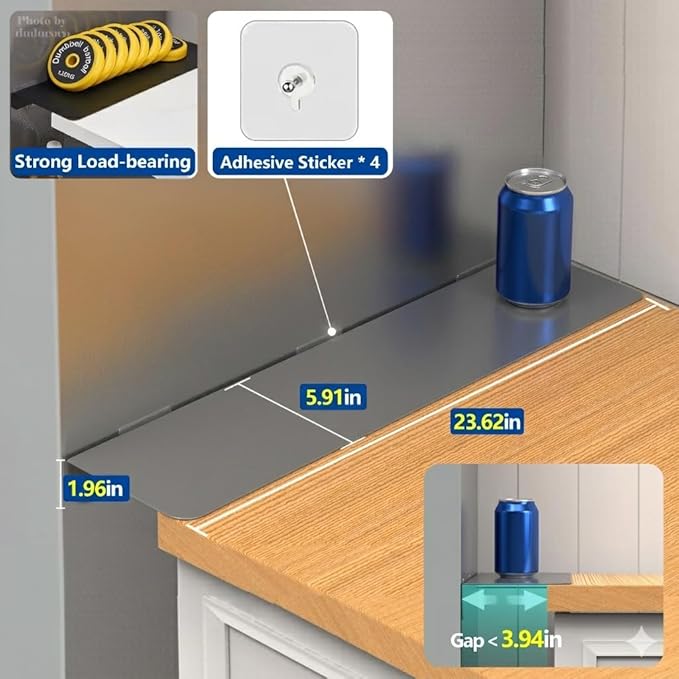 Metal Kitchen Refrigerator Gap Partition Countertop Gap Extension Board, Refrigerator Side Partition, Gap Covers Between Countertop And Walls, No Drill (Black, 23.6 * 5.9inch)
