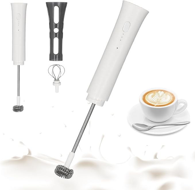 Hand Mixer Milk Frother for Coffee, Kitchen Powerful Milk Frother Wand, Rechargeable Battery Operated Drink Mixer, Electric Whisk Foam Maker With 2 Whisk Attachments