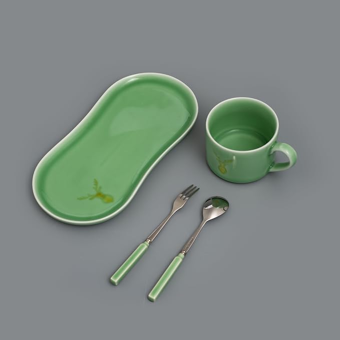 Longquan UNESCO Heritage Celadon Coffee Set Double-glazed collector's edition with oval-shaped plates and tableware - handcrafted plum green glaze ceramic gift box (1, Plum green glaze)