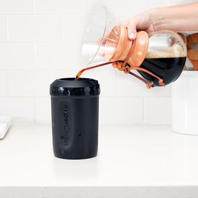 HyperChiller HC2 Patented Iced Coffee/Beverage Cooler, NEW, IMPROVED,STRONGER AND MORE DURABLE! Ready in One Minute, Reusable for Iced Tea, Wine, Spirits, Alcohol, Juice, 12.5 Oz, Black