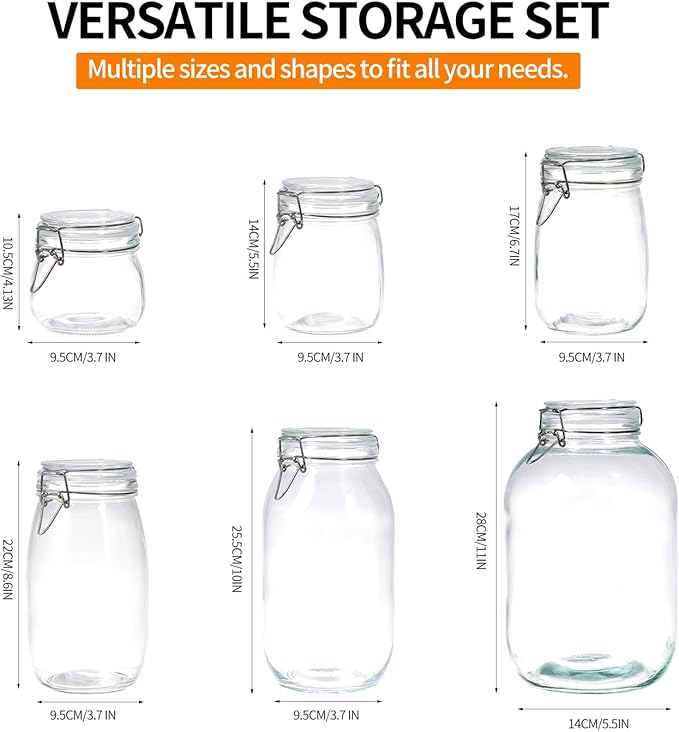 5 Pack 25oz Food Storage Jars with Airtight Lids, Preserving Seal Wire Clip Fastening Glass Containers, Canisters for Kitchen Organization, Flour, Cereal, Pasta, Sugar, Beans, Pickling Jars(25 Oz*5)