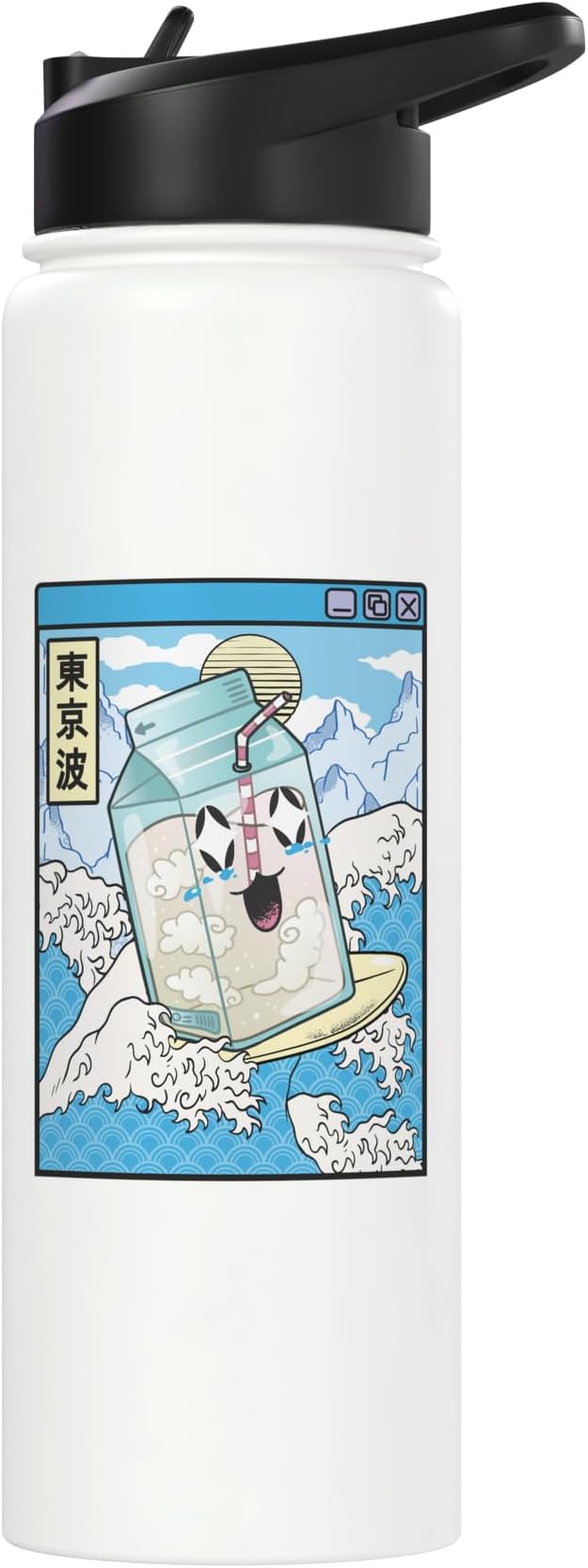 Milk Carton Surfing Great Waves Anime Kawaii Aesthetic Stainless Steel Insulated Water Bottle