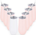 Lifecapido 8 Pack Insulated Stainless Steel Tumblers, 12oz Stemless Flutes, Insulated Champagne Glass for Wedding Party Bride Shower Gifts, 7 Pink 1 White
