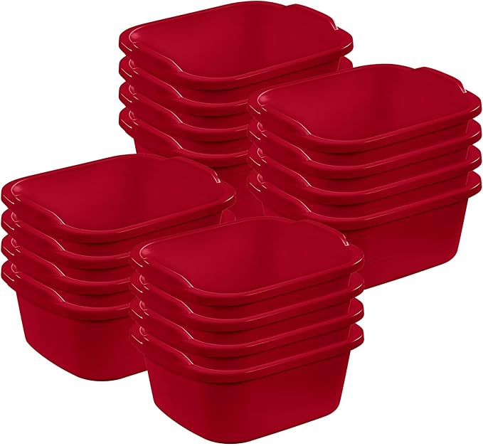 Sterilite Convenient Extra Large Heavy Duty Multi-Functional Home 12 Quart Standard Sink Dish Washing Plastic Storage Pan, Red (16 Pack)