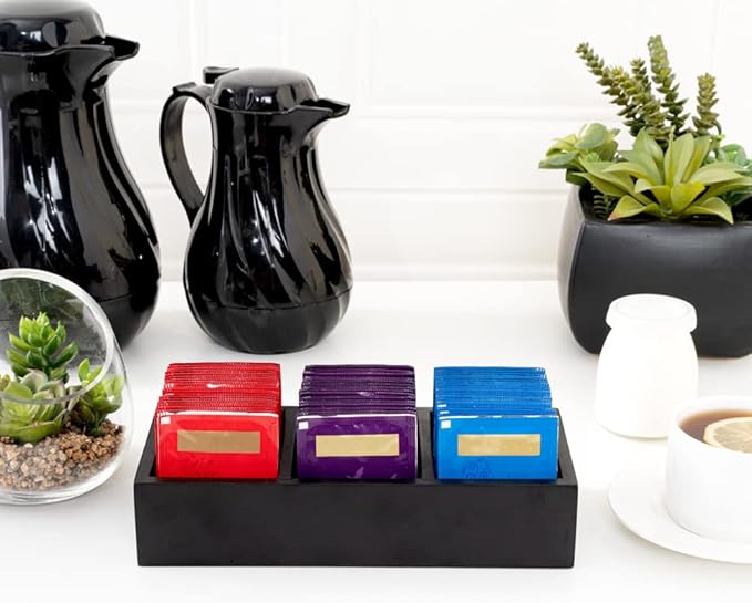 Restaurantware-9.5 x 4.25 x 2 Inch Coffee Condiment Organizer, 1 Rectangle Creamer Organizer - 3 Compartments, Black Bamboo Coffee Accessory Caddy, Won't Chip, For Tea And Sugar Packets