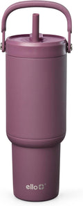 Ello Oasis Go+ 26oz Tumbler with Top Handle and Retracting Straw | Reusable Insulated Stainless Steel Cup, 100% Leakproof Water Bottle, 24 Hours Cold, Cup Holder Friendly For Travel | Wild Rasberry