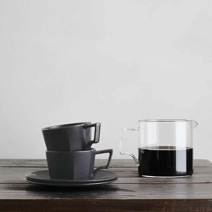 KINTO 28894 OCT Cup & Saucer, 6.7 fl oz (220 ml), Black, Microwave and Dishwasher Safe, Gift, Present