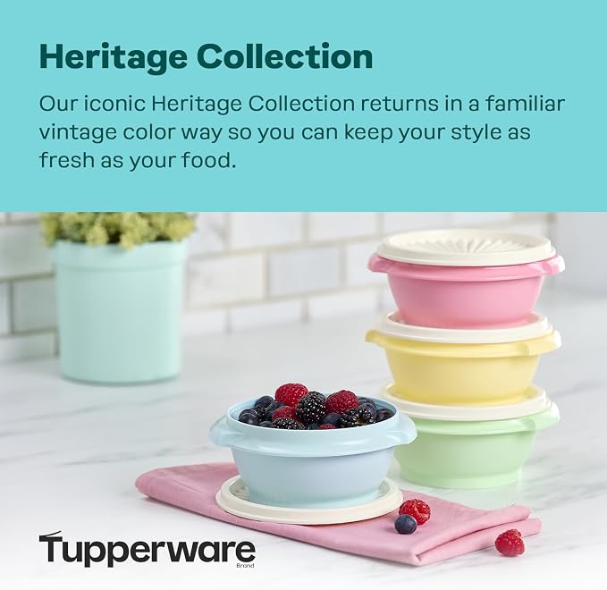 Tupperware Heritage Collection, New 16 Piece Food Storage Container Set in Vintage Colors, Dishwasher Safe and BPA Free (8 containers, 8 lids)