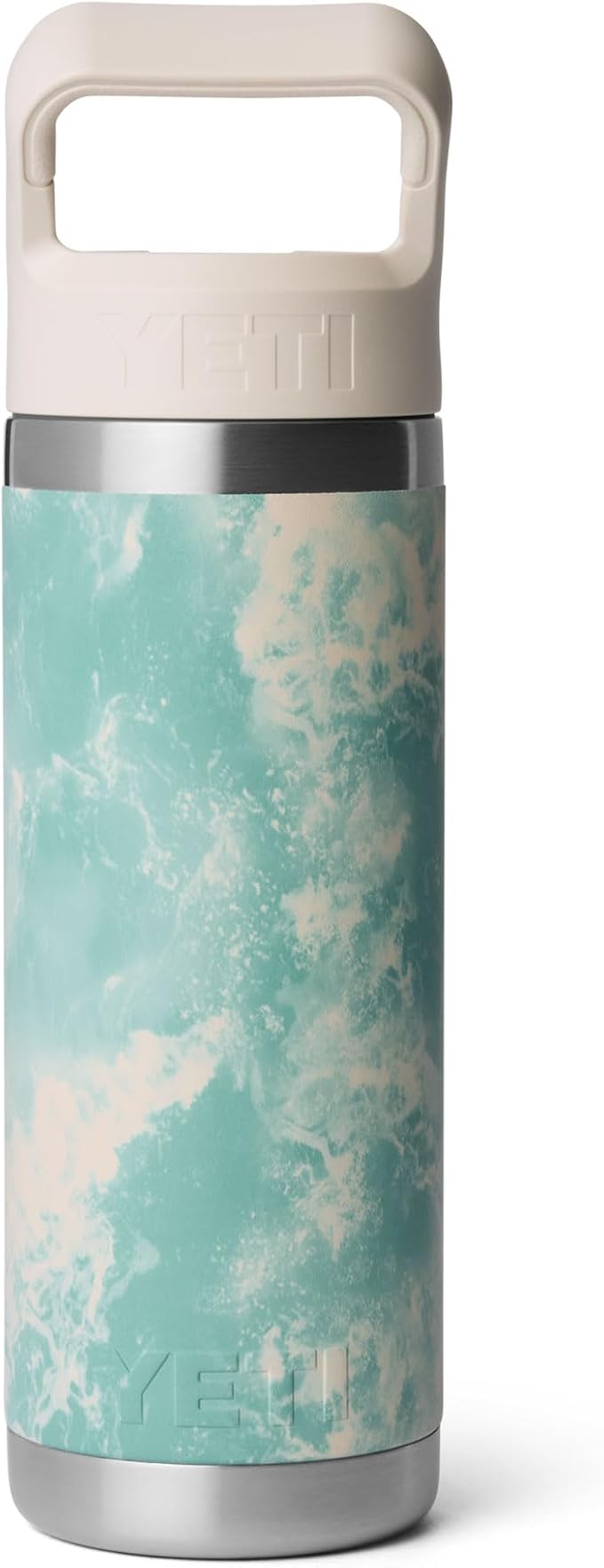 YETI Rambler 18 oz Bottle, Vacuum Insulated, Stainless Steel with Color Matching Straw Cap, Sea View