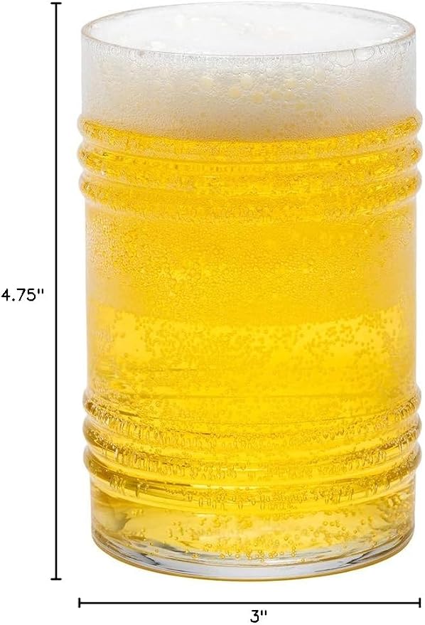 Restaurantware 16 Ounce Beer Glasses Set Of 6 Tin Can Shaped Pint Glasses - Fine-Blown Tempered Wide Rim Dishwasher-Safe Clear Glass Novelty Drinking Glasses For Beers Ales or Cocktails