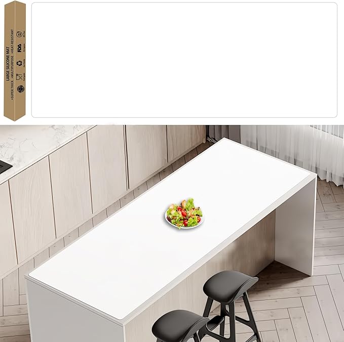 78.7''x23.6''(200cmx60cm) Extra Large Silicone Mat for Kitchen Counter, Heat Resistant Non-Slip Kitchen Island Protector Mat, Silicone Placemat for Countertop Protector, Semitransparent