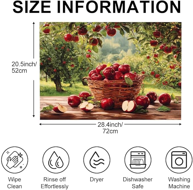 Stove Top Cover for Electric Stove 28.35 x 20.47 Inch Non Slip Stove Mat Apple Orchard Basket Glass Cooktop Protector Kitchen Counter Mat