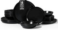 Herogo Stoneware Dinnerware Sets for 6, 18 Piece Ceramic Dinner Dishes Set, Irregular Handmade Plates and Bowls Dishware, Crack and Scratch Resistant, Reactive Glaze,Matte Black