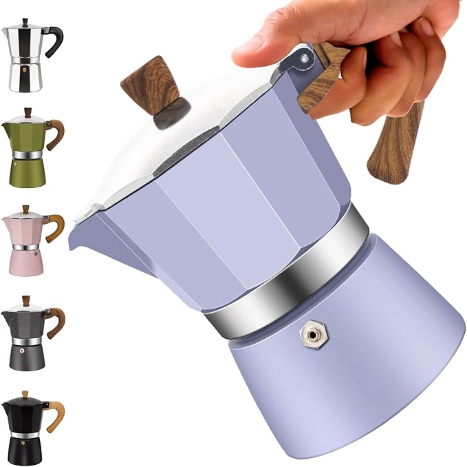 9 Cup Aluminum Moka Pot Classic Stovetop Espresso Coffee Maker 450ml 15oz Coffeemaker Percolator Mocha Pot Greca Coffee Maker Cafe Makers for Italian and Cuban Café Brewing Purple