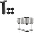 WOTOR Stainless Steel Wine Glasses Set of 4 with Wine Saver Vacuum Pump