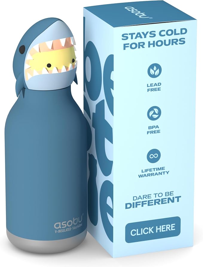 asobu Bestie Bottle Limited Edition Collectible Kids Water Bottle with Animal Character Lid 16oz (460ml) Insulated Stainless Steel, Leakproof, Reusable with Straw Fun Gift for Girls & Boys