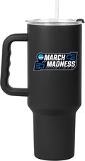 Logo Brands NCAA March Madness 40 oz Stainless Steel Tumbler - Official March Madness Logo | Handle & Straw Built-In | Black Color