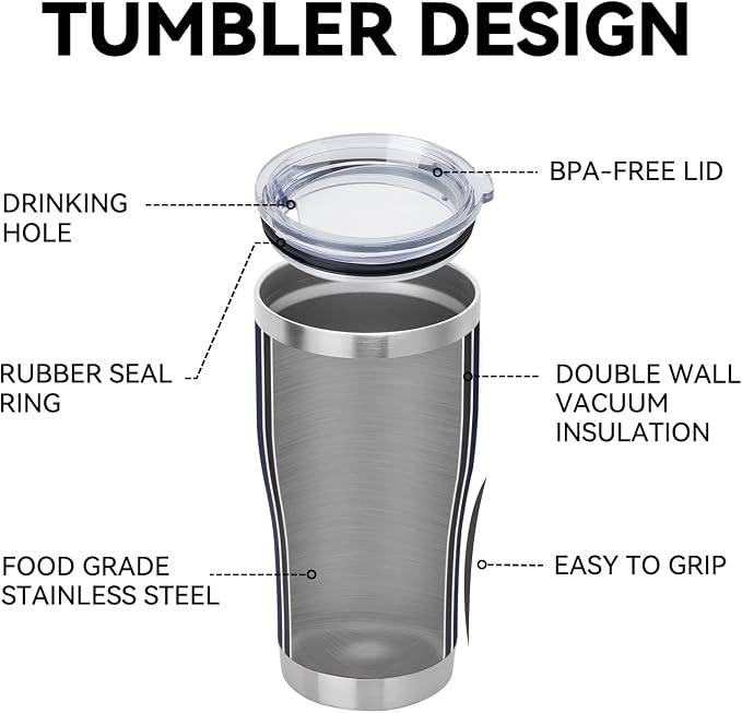 DOMICARE 20oz Tumbler with Lid Stainless Steel Tumblers Bulk, Double Wall Vacuum Insulated Coffee Travel Mug Powder Coated Tumbler, 8 Count (Pack of 1) Navy