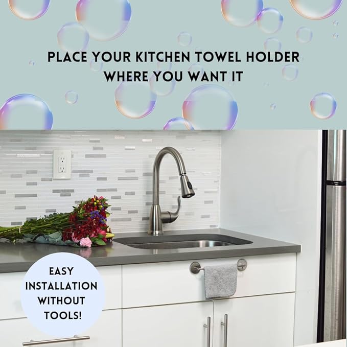 STEYDA Black Steel Dish Cloth Rail for Kitchen, Towel Holder for All Types of Sinks and Flat Smooth Surfaces