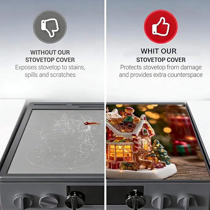 Stove Top Cover for Electric Stove 28.4 x 20.5 Inch Non Slip Stove Mat Oil Proof Christmas Village House Glass Cooktop Protector Kitchen Counter Mat