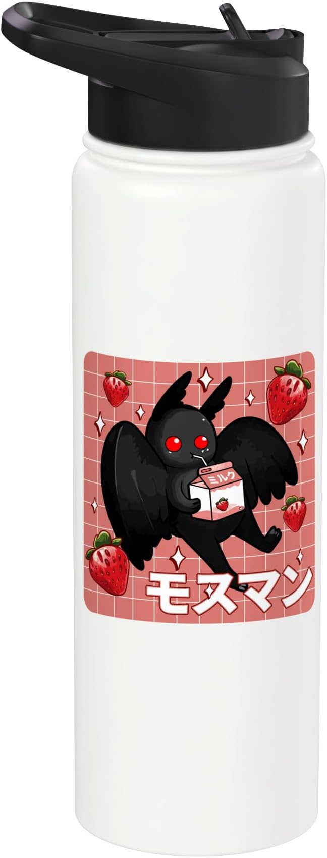 Cryptid Mothman Lover Kawaii Strawberry Milk Shake Carton Stainless Steel Insulated Water Bottle
