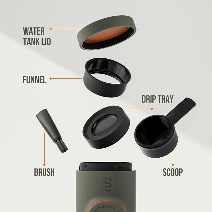WACACO Minipresso GR2 Espresso Machine Compatible Ground Coffee, Portable Coffee Maker 18 Bar Manually Operated, Espresso Maker On The Go,Ultra-Small For Travel Camping Fishing Climbing Riding