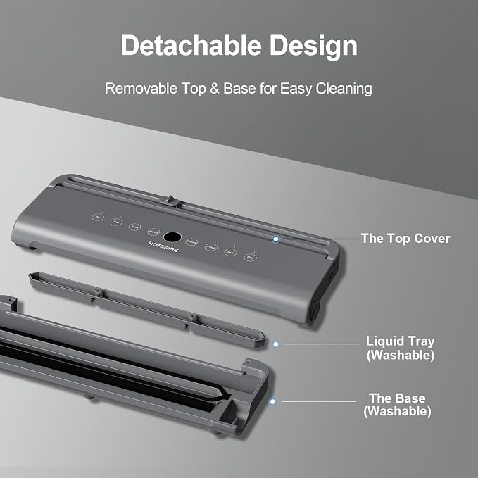 HOTSPIRE Food Vacuum Sealer Machine, Powerful & Continuous Vacuum Sealing for Kitchen Storage & Meal Prep, Wet & Dry Food Sealing, Detachable Upper & Lower Design for Easy Cleaning, Includes 50 Bags