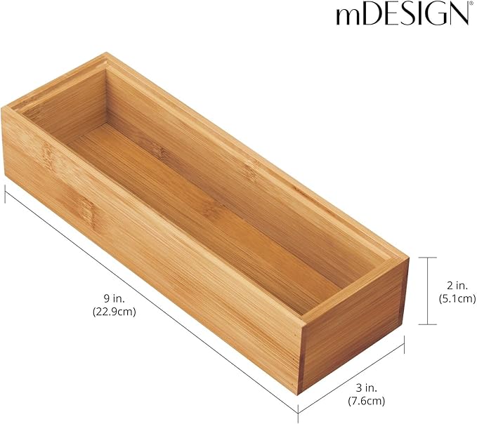 mDesign Wooden Bamboo Kitchen Drawer Organizer Box Tray, Stackable Utensil/Flatware Storage for Drawers, Cabinet - Holder Container for Silverware and Appliances, Echo Collection, 6 Pack, Natural Wood