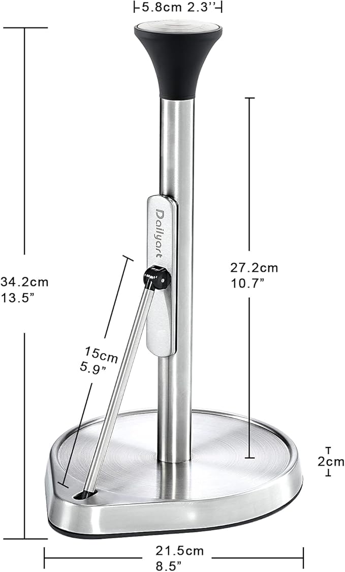 Dailyart Paper Towel Holder Stand for One Hand Tear with Tension Arm, Heavy Duty Paper Towel Holder Countertop with 2.65lb Weighted Base, Kitchen Paper Towel Holders Counter Fit Most Size Paper Roll