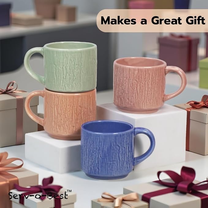Servo Best Handmade Ceramic Coffee Mugs Set Of 4, 8Oz Comfortable Handle, Porcelain Mug for Latte, Tea, Cappuccino, Milk, Cocoa, Microwave & Dishwasher Safe, Cups for housewarming Gift set