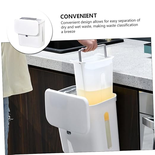 SUPVOX Dry and Wet Separation Hanging Trash Can Dual Compartment Kitchen Garbage Bin White Plastic Over Cabinet Door for Household Waste Sorting