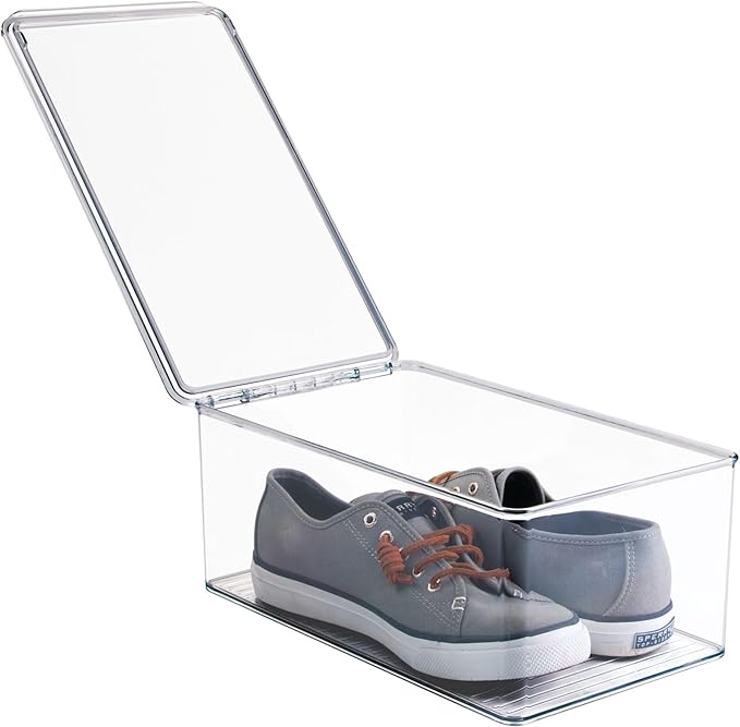 Clear Plastic Storage Bin with Hinged Lid, Stackable Food-Safe Organizer for Kitchen, Pantry, Fridge & Cabinet, BPA-Free