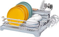 BRIAN & DANY Aluminum Dish Drying Rack, Dish Racks for Kitchen Counter, Dish Drainer with Removable Cutlery Holder & Cup Holder, 16.5" L x 11.8" W, Light Grey