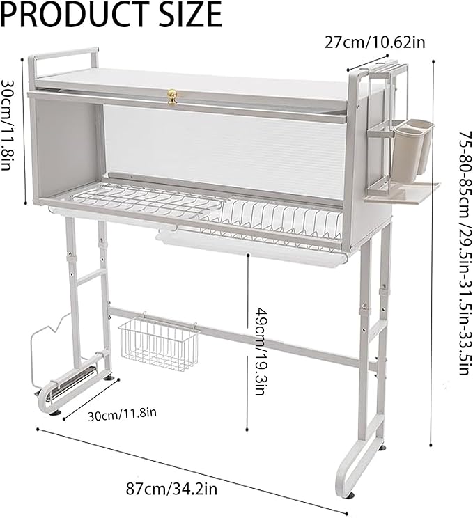 Dish Rack Cabinet Over Sink Standing Dish Drying Rack Dish Drainer Organizer with Adjustable Height Kitchen Large Capacity Kitchen Storage Shelf for Home Kitchen(White)