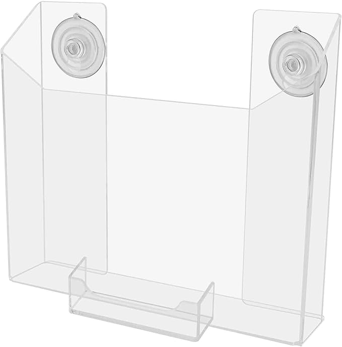 Marketing Holders 4 Pack Suction Cup Brochure Holder Window or Glass Wall Hanging Catalog Rack for 8.5" Flyers and 3.5" x 2" Business Cards for Offices Schools and Libraries