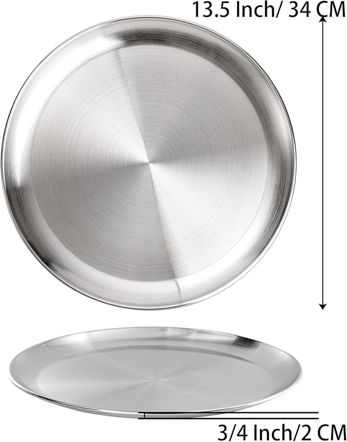 TOPZEA 4 Pack Stainless Steel Pizza Pan, 13-1/2 Inch Round Pizza Tray for Oven, Durable Crisper Pans Baking Sheet Food Appetizer Serving Plate for Pie, Cookie, Dishwasher Safe