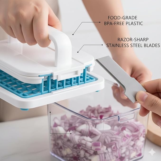 Garlic Crusher & 16-in-1 Vegetable Chopper Bundle – Stainless Steel Garlic Press with Multifunction Mandoline Slicer, Onion Chopper, Food Processor & Kitchen Prep Tools