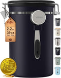 Veken Coffee Canister, 39OZ Large Christmas Coffee Lovers Gift Basket Set,Airtight Stainless Steel Food Storage Kitchen Container Gifts for 2.2lbs Beans, Ground, Sugar, Tea, Flour, Cereal, Scoop,Black