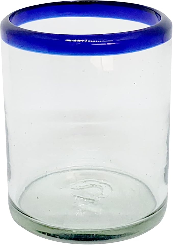 Cobalt Blue Rim 10 oz Tumblers (set of 6), Recycled Glass, Lead-free, Toxin-Free (Tumbler)