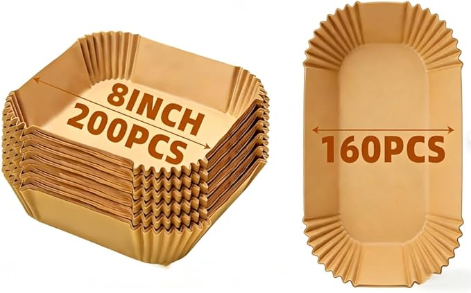 160Pcs Loaf Pan Liners 9x5 Inch+200PCS Air Fryer Liners Disposable 8 Inch