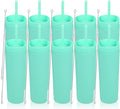 Volhoply 16oz Plastic Skinny Tumbler with Lid and Straw Bulk 10 Pack,Insulated Double Wall BPA Free Matte Acrylic Tumblers,Iced Coffee Travel Reusable Party Cup,Customizable Diy Gifts(Green,10 Set)