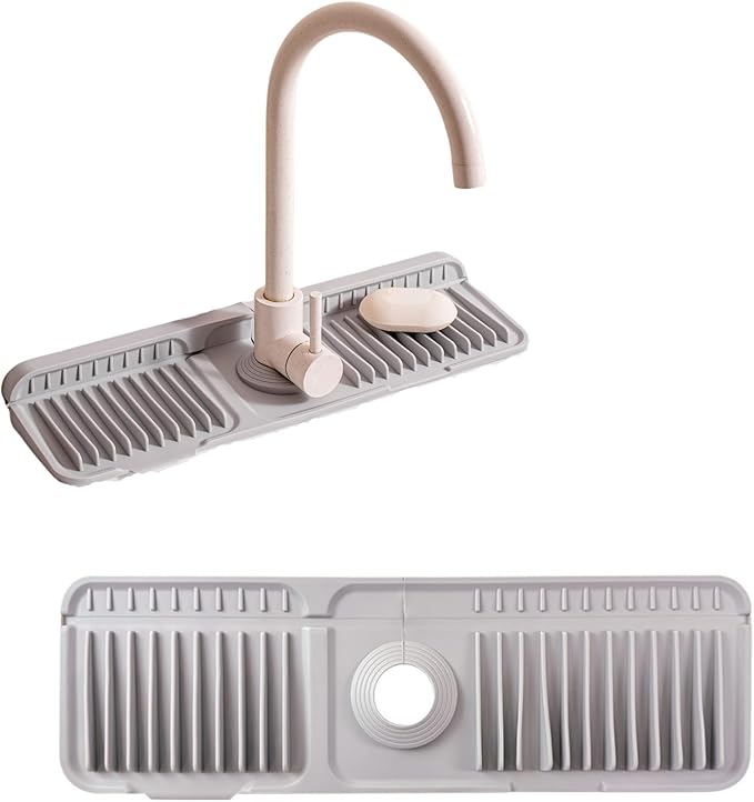 Folding Faucet Mat for Kitchen Sink Upgraded Premium Silicone Splash Guard with Fast Drying Properties Protective Sink Tray Ideal for Stone Sinks in Kitchen & Bathroom (Gray, 23.8"x5.5")