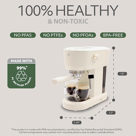 WILLOW Eco Series Espresso Machine with Milk Frother & Built-In Tamper, 15 Bar Coffee Maker with Hot Water Dispenser, 40oz Tank for Cappuccino & Latte - CREAM WHITE