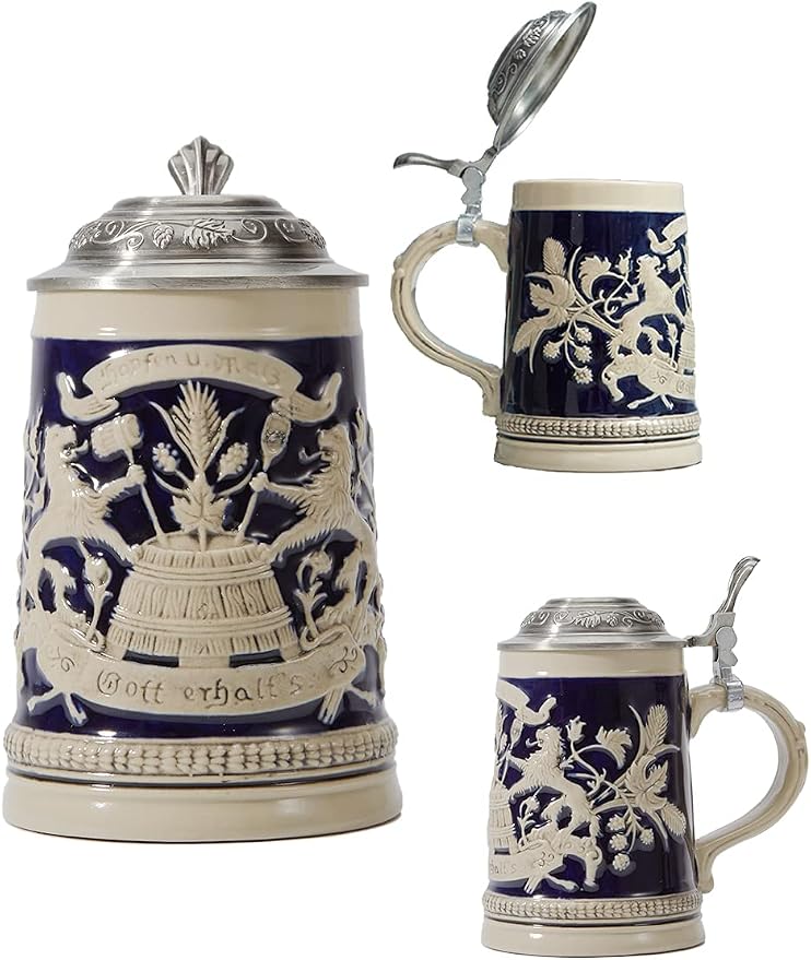 HAUCOZE Beer Stein Mug German Bavarian Drinking Viking Tankard with Pewter Lid Birthday Gifts for Men Father Husband 0.6 Liter
