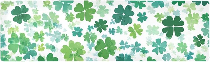 2 in 1 Table Runner Trivet for Hot Pots and Pans Heat Resistant Non Slip Waterproof 39 x 12 Inch Decorative Table Protector for Kitchen Countertop Green Clovers Gradient