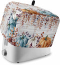 Orange Blue Pumpkins Fall Toaster Cover 4 Slice, Thanksgiving Eucalyptus Dustproof Bakeware Oven Protector with Top Hook, Gray Wooden Waterproof Small Kitchen Appliance Toasters Dust Cover, 12"x11"x8"