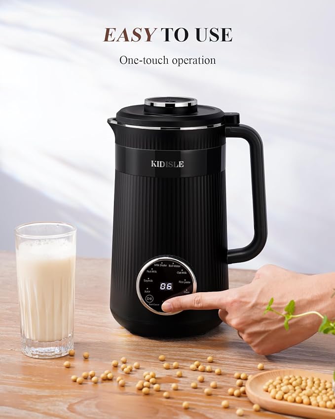 KIDISLE 32oz Nut Milk Maker Machine for Homemade Almond, Oat, Coconut, and Soy Milk, 8-in-1 Automatic Plant-Based Beverage Maker with 12H Delay Start, Keep Warm, Self-Cleaning & Boil Water Function, Black