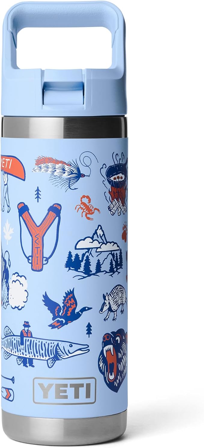 YETI Rambler 18 oz Bottle, Vacuum Insulated, Stainless Steel with Color Matching Straw Cap, Big Sky Summer Camp