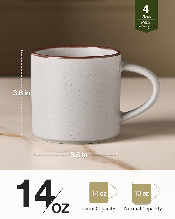 famiware Coffee Mugs Set of 4, Nebula 14oz Coffee Mugs, Ceramic Cup Set with Handle for Latte, Tea, Milk, Cappuccino, Cocoa, Light Gray