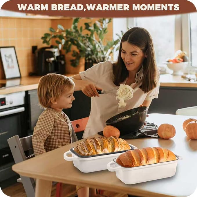 Cast Iron Bread Loaf Pan with Lid, Loaf Pans for Baking Bread 9x5, Enameled Bread Pans for Homemade Bread, Sourdough, Set of 2, Cream